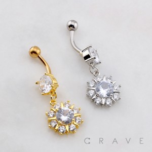 DANGLE STARBURST SUN SPLASH MULTI CZ BELLY BUTTON NAVEL RING 316L SURGICAL STEEL